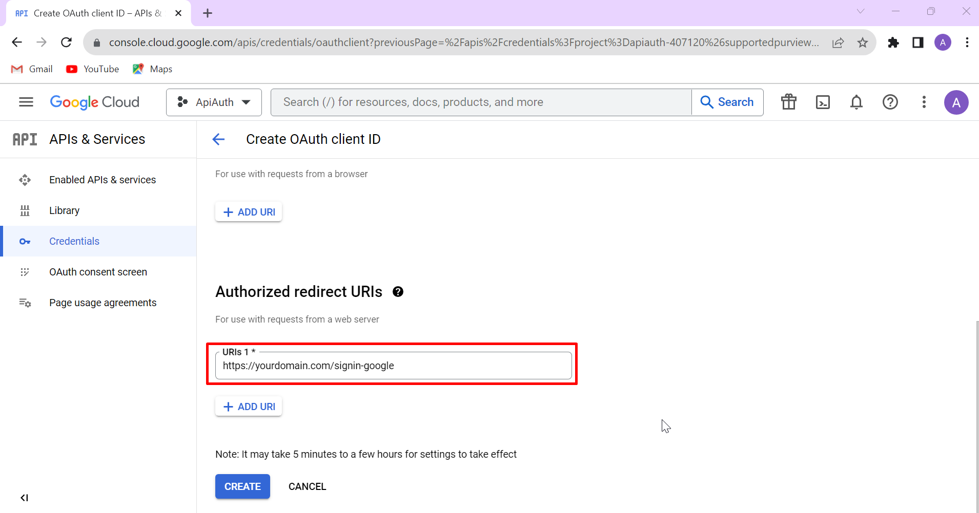 google auth redirect uri